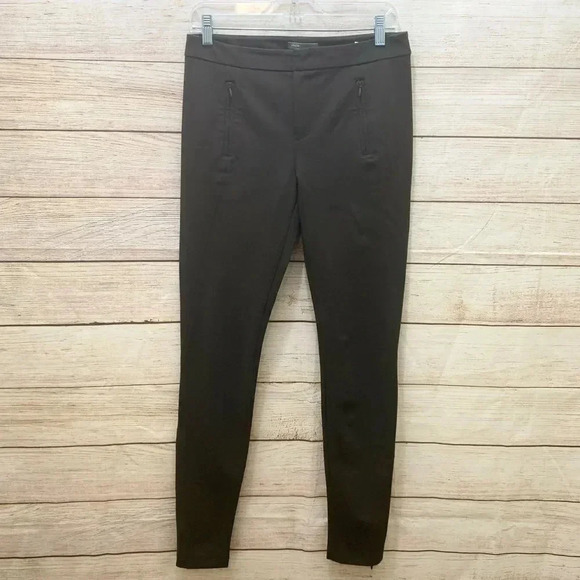 Vince Ponte Knit Riding Pants Slim Leg Ankle Zip Brown Zip Pocket Trouser - Picture 1 of 12